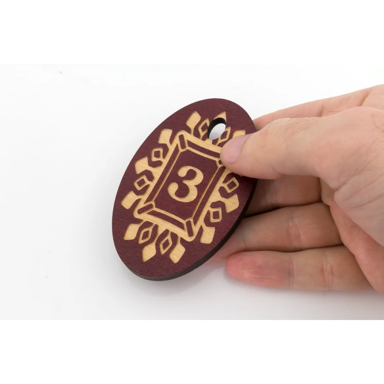 Wooden Keychain Oval 3 - Dark Cherry Color, dimensions 80x50mm - BD052