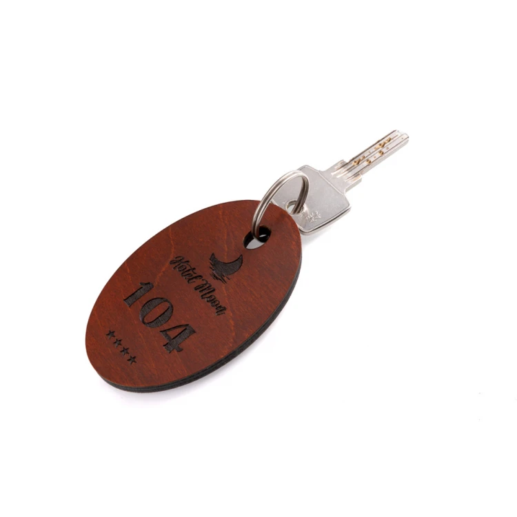Wooden Keychain Oval 4 - light walnut color, dimensions 80x50mm - BD075