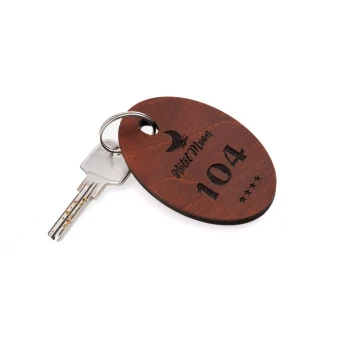 Wooden Keychain Oval 4 - light walnut color, dimensions 80x50mm - BD075