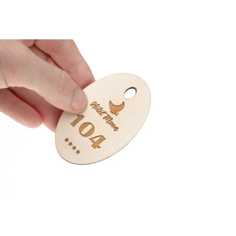 Wooden Oval 6 Keychain - white color - dimensions 80x50mm - BD058
