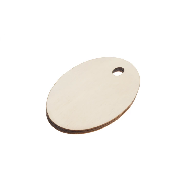 Wooden Oval 6 Keychain - white color - dimensions 80x50mm - BD058
