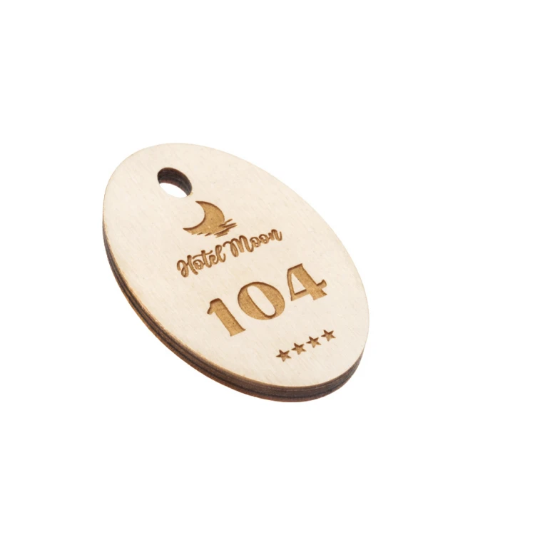 Wooden Oval 6 Keychain - white color - dimensions 80x50mm - BD058