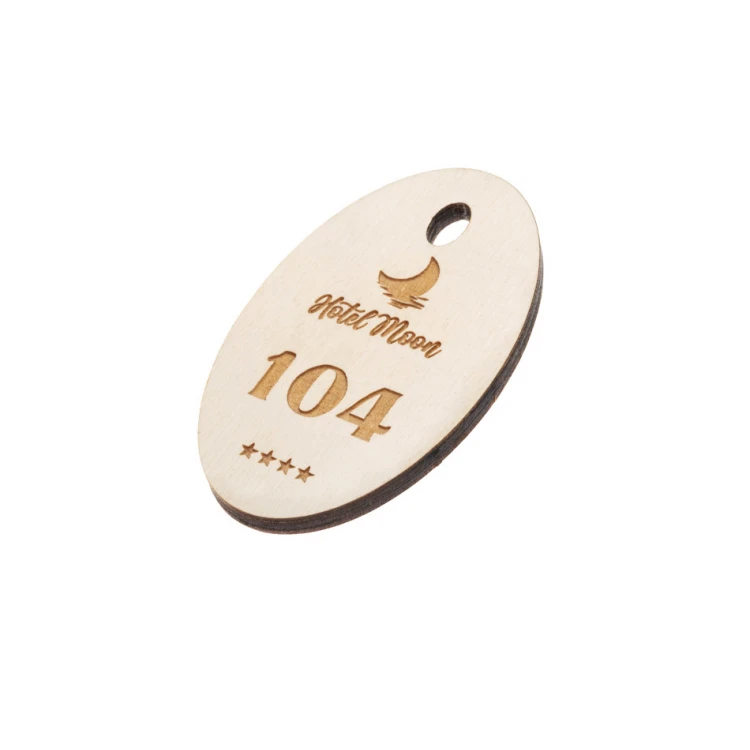 Wooden Oval 6 Keychain - white color - dimensions 80x50mm - BD058