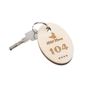 Wooden Oval 6 Keychain - white color - dimensions 80x50mm - BD058