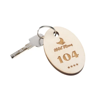 Wooden Oval 6 Keychain - white color - dimensions 80x50mm - BD058