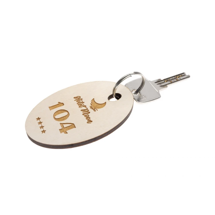 Wooden Oval 6 Keychain - white color - dimensions 80x50mm - BD058