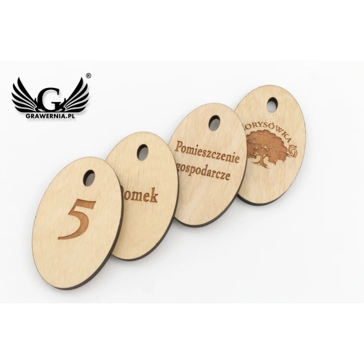 Wooden Keychain Oval 2 - natural color - dimensions 80x50mm - BD085
