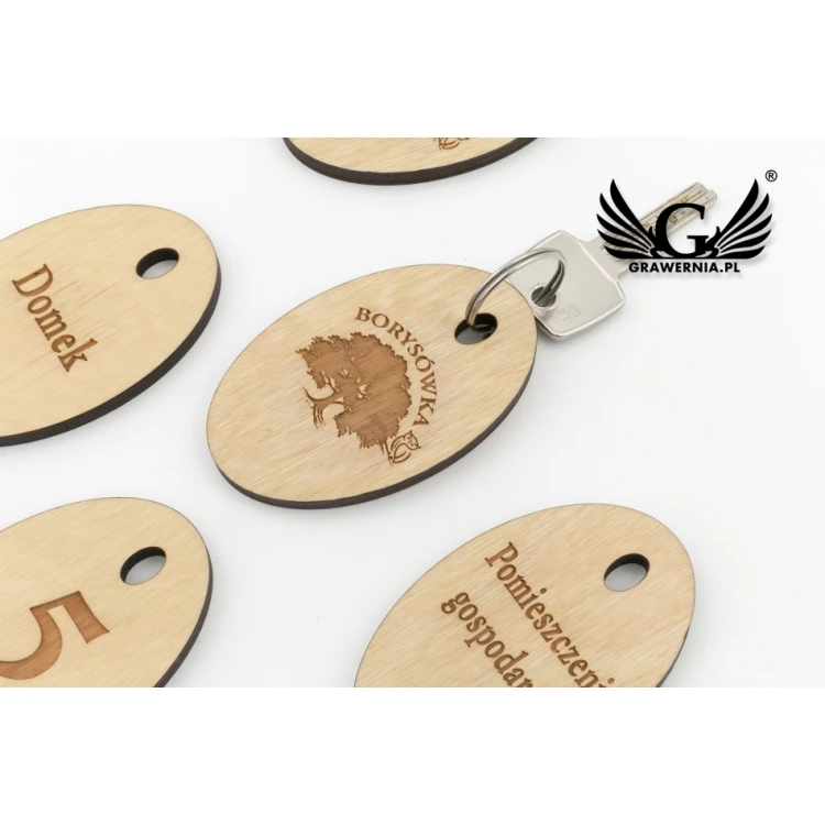 Wooden Keychain Oval 2 - natural color - dimensions 80x50mm - BD085