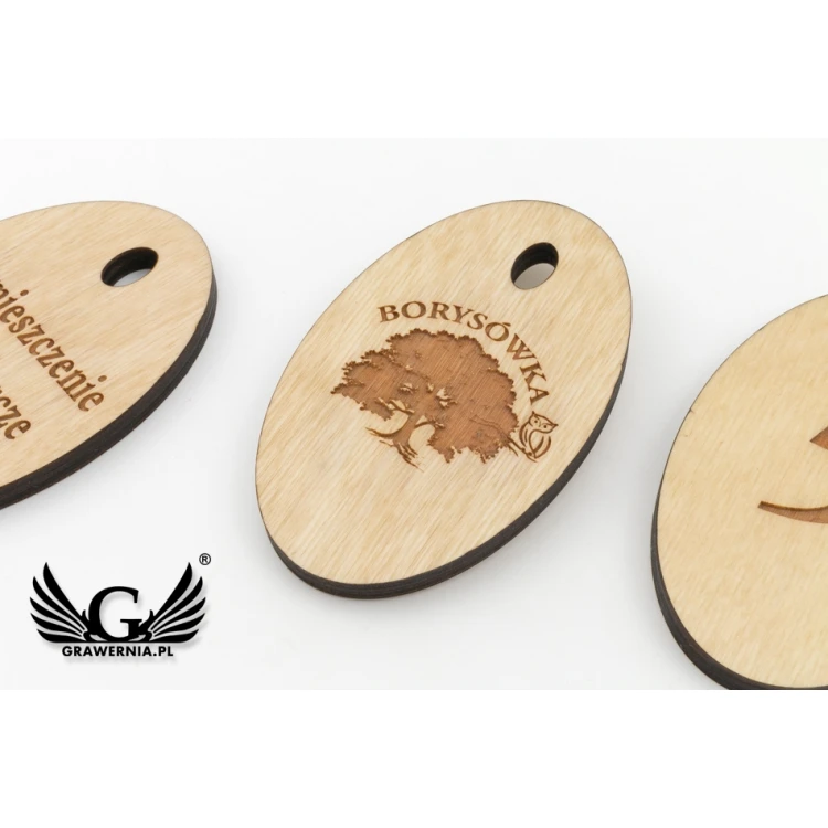 Wooden Keychain Oval 2 - natural color - dimensions 80x50mm - BD085