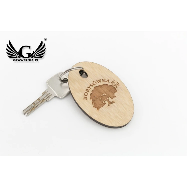Wooden Keychain Oval 2 - natural color - dimensions 80x50mm - BD085