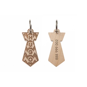 ID Tag - Premium Keyring for Dog with Engraving - Solid Maple Wood - BDZ050