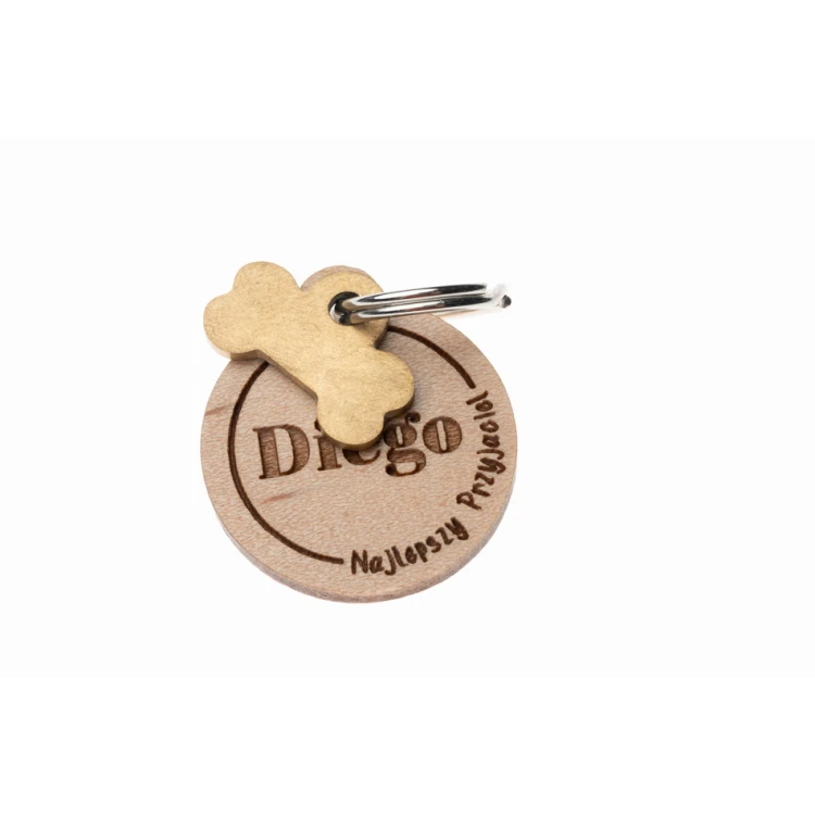 ID Tag - Premium Keyring for Dog and Cat with Engraving - Solid Maple Wood - BDZ051