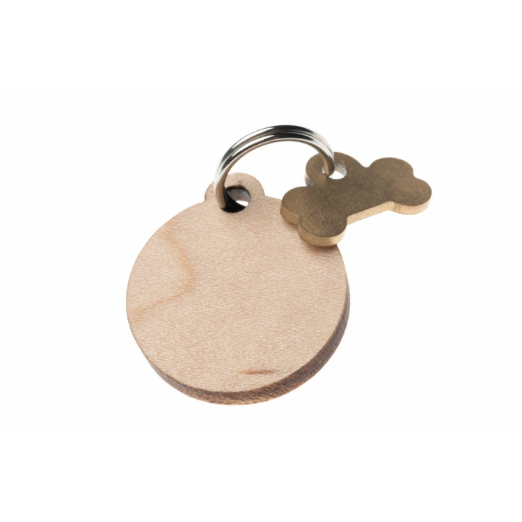 ID Tag - Premium Keyring for Dog and Cat with Engraving - Solid Maple Wood - BDZ051