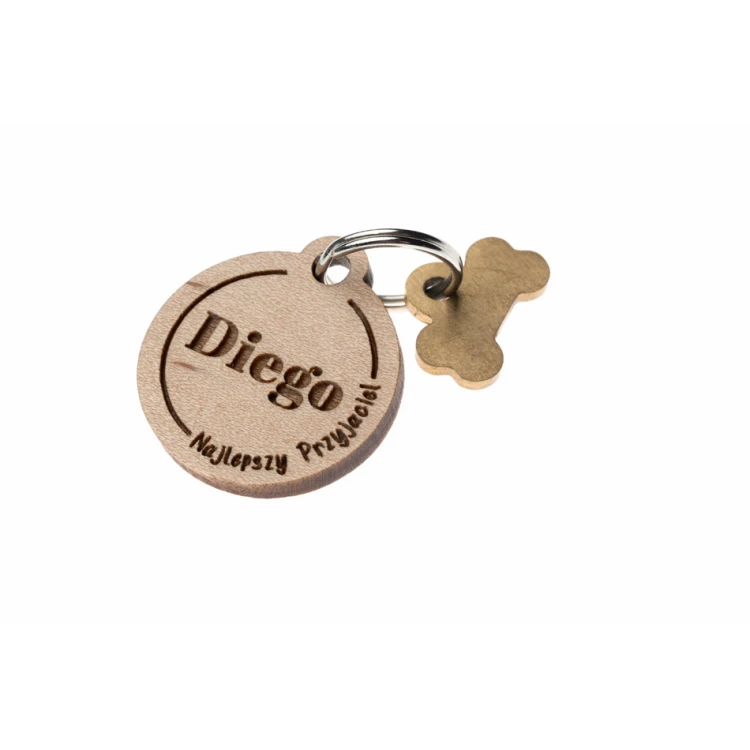 ID Tag - Premium Keyring for Dog and Cat with Engraving - Solid Maple Wood - BDZ051