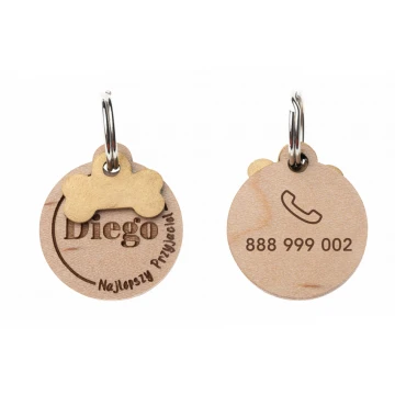 ID Tag - Premium Keyring for Dog and Cat with Engraving - Solid Maple Wood - BDZ051