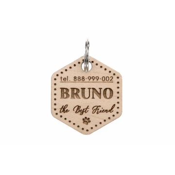 ID Tag - Premium Keyring for Dog and Cat with Engraving - Solid Maple Wood - BDZ052