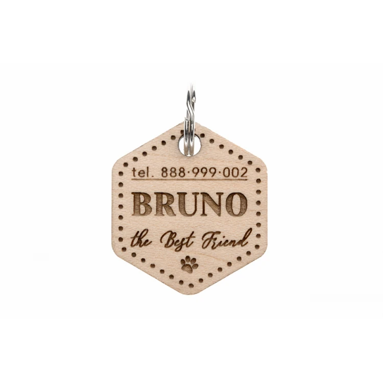 ID Tag - Premium Keyring for Dog and Cat with Engraving - Solid Maple Wood - BDZ052