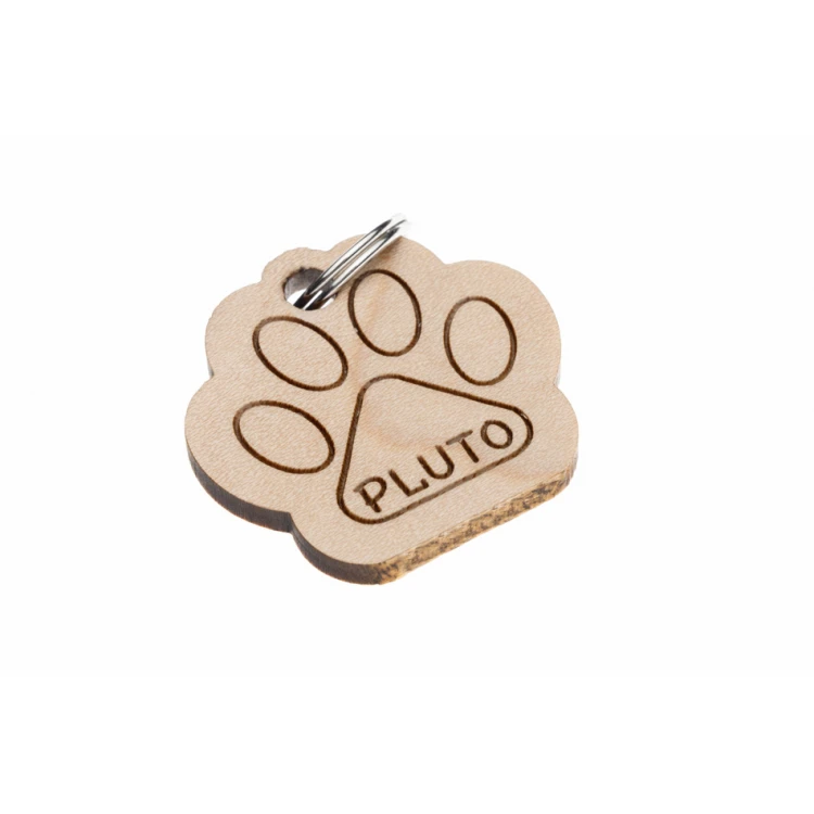 ID Tag - Premium Keyring for Dog and Cat with Engraving - Solid Maple Wood - BDZ053