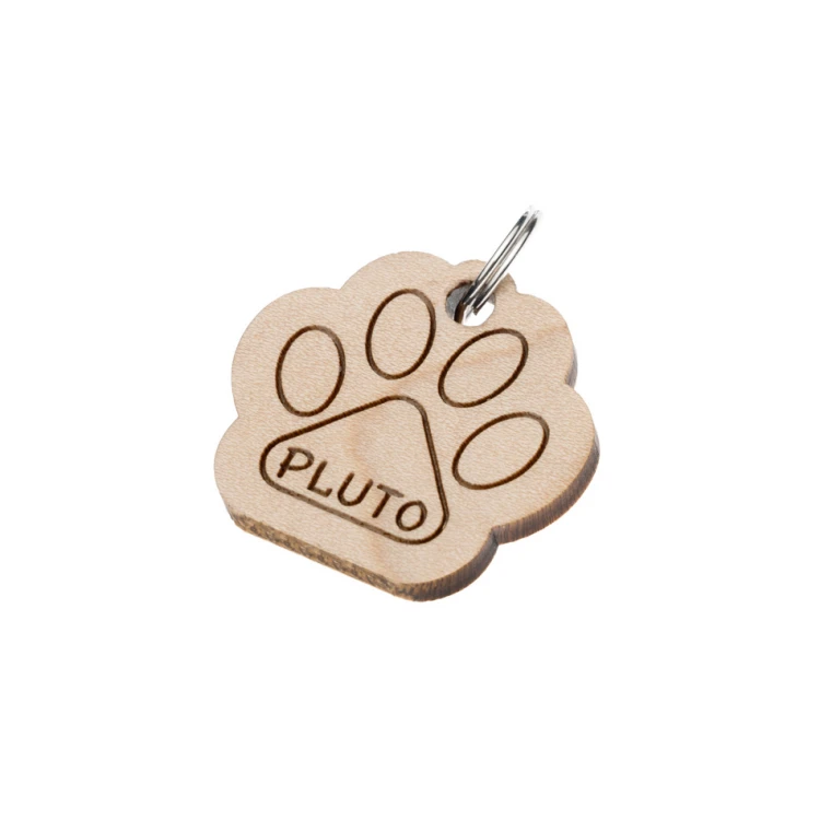 ID Tag - Premium Keyring for Dog and Cat with Engraving - Solid Maple Wood - BDZ053