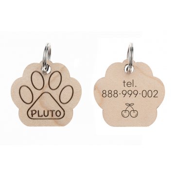 ID Tag - Premium Keyring for Dog and Cat with Engraving - Solid Maple Wood - BDZ053