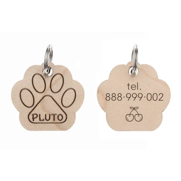 ID Tag - Premium Keyring for Dog and Cat with Engraving - Solid Maple Wood - BDZ053