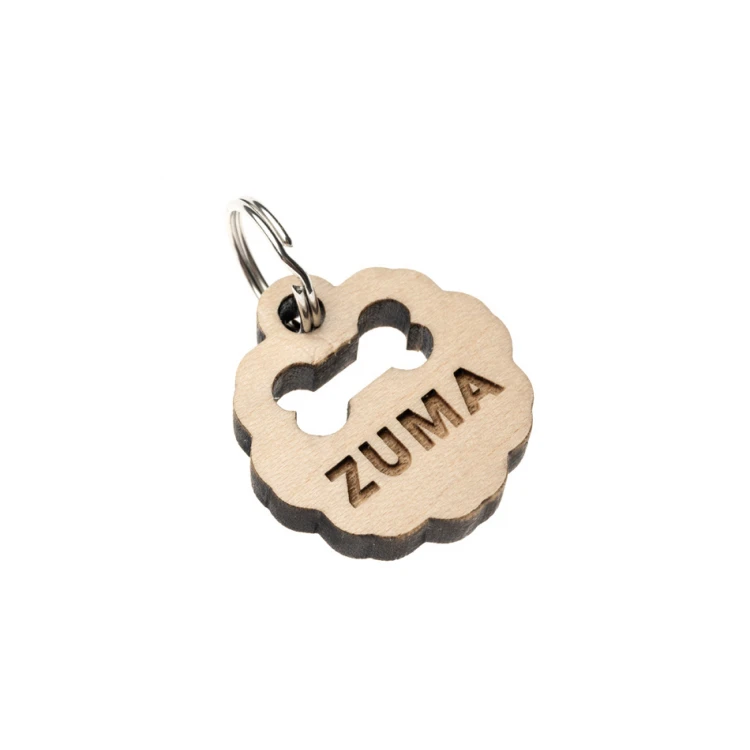 ID Tag - Premium Keychain for Dog and Cat with Engraving - Solid Maple Wood - BDZ054
