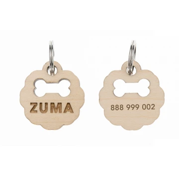 ID Tag - Premium Keychain for Dog and Cat with Engraving - Solid Maple Wood - BDZ054