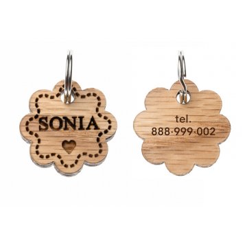 ID Tag - Premium Keyring for Dog and Cat with Engraving - Solid Red Oak Wood - BDZ056
