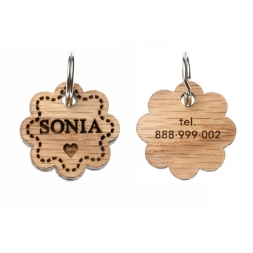 ID Tag - Premium Keyring for Dog and Cat with Engraving - Solid Red Oak Wood - BDZ056