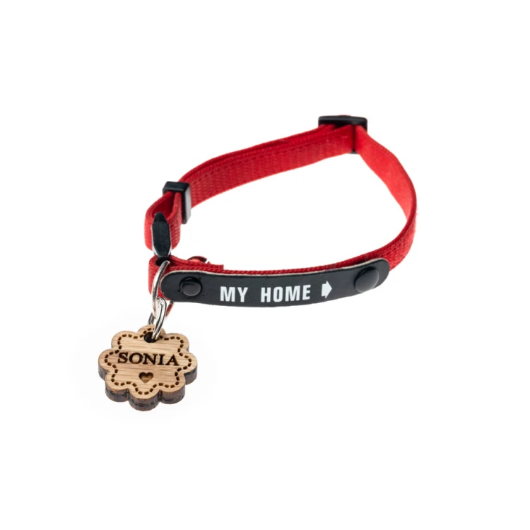ID Tag - Premium Keyring for Dog and Cat with Engraving - Solid Red Oak Wood - BDZ056
