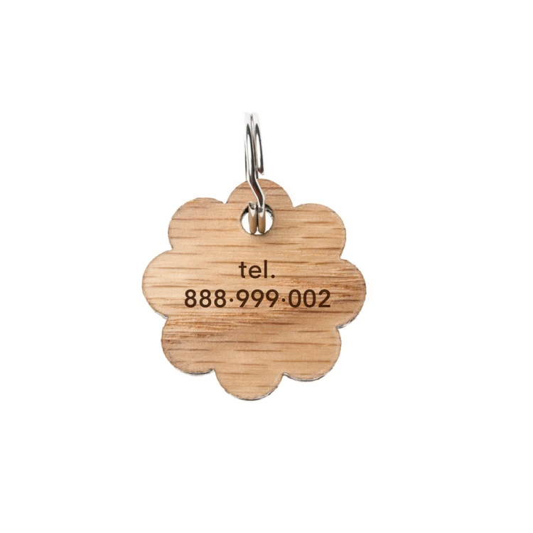 ID Tag - Premium Keyring for Dog and Cat with Engraving - Solid Red Oak Wood - BDZ056