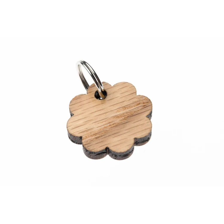 ID Tag - Premium Keyring for Dog and Cat with Engraving - Solid Red Oak Wood - BDZ056