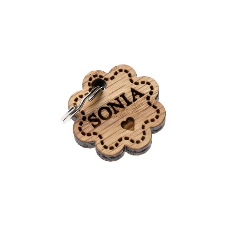 ID Tag - Premium Keyring for Dog and Cat with Engraving - Solid Red Oak Wood - BDZ056