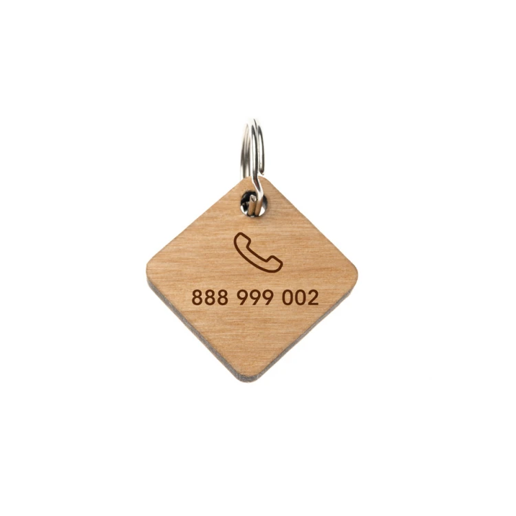 ID Tag - Premium Keyring for Dog and Cat with Engraving - Solid Alder Wood - BDZ058