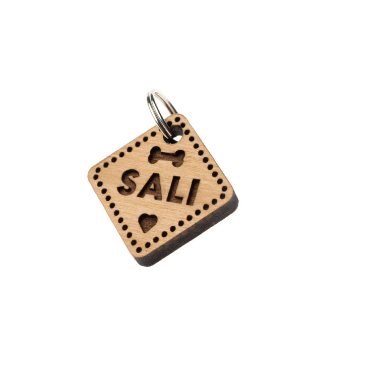 ID Tag - Premium Keyring for Dog and Cat with Engraving - Solid Alder Wood - BDZ058