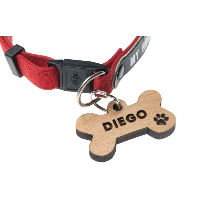 ID Tag - Premium Keyring for Dog and Cat with Engraving - Solid Alder Wood - BDZ059