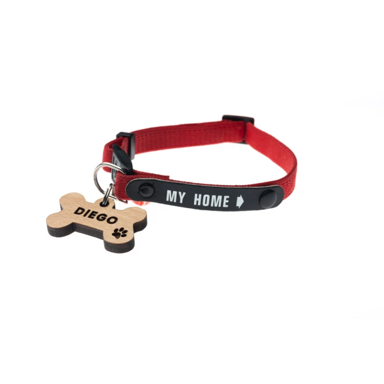 ID Tag - Premium Keyring for Dog and Cat with Engraving - Solid Alder Wood - BDZ059