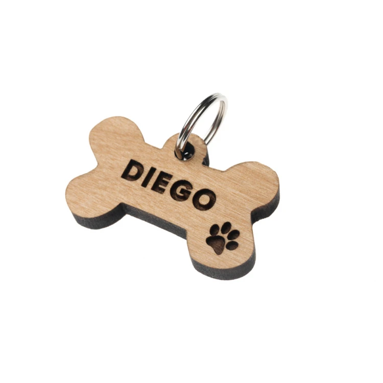ID Tag - Premium Keyring for Dog and Cat with Engraving - Solid Alder Wood - BDZ059
