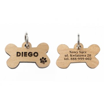 ID Tag - Premium Keyring for Dog and Cat with Engraving - Solid Alder Wood - BDZ059