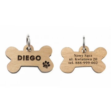 ID Tag - Premium Keyring for Dog and Cat with Engraving - Solid Alder Wood - BDZ059