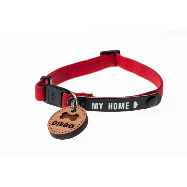 ID Tag - Premium Keyring for Dog and Cat with Engraving - Solid Cherry Wood - BDZ060