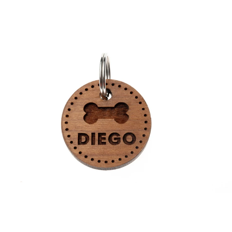ID Tag - Premium Keyring for Dog and Cat with Engraving - Solid Cherry Wood - BDZ060