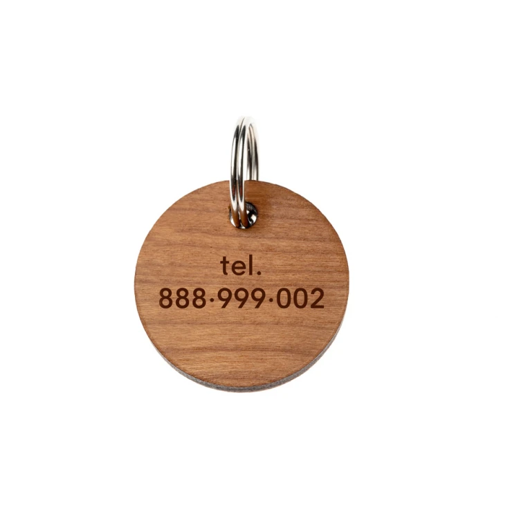 ID Tag - Premium Keyring for Dog and Cat with Engraving - Solid Cherry Wood - BDZ060