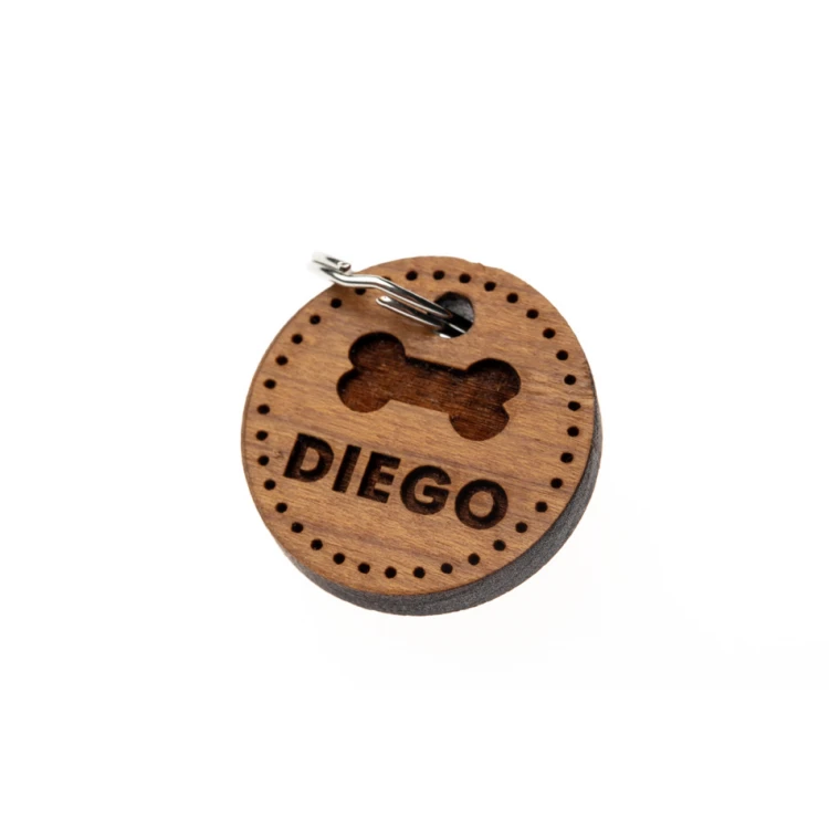 ID Tag - Premium Keyring for Dog and Cat with Engraving - Solid Cherry Wood - BDZ060