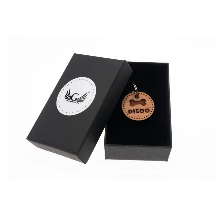 ID Tag - Premium Keyring for Dog and Cat with Engraving - Solid Cherry Wood - BDZ060
