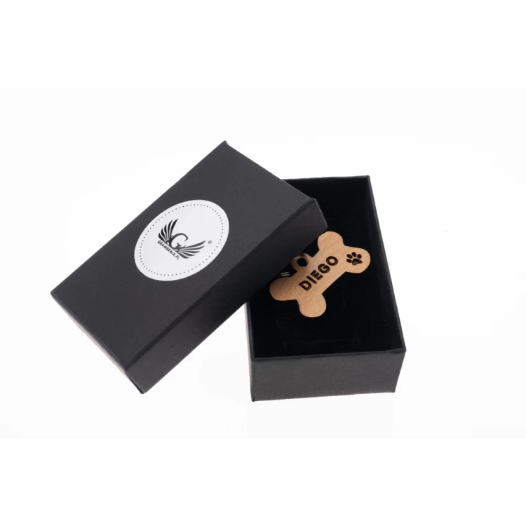 ID Tag - Premium Keyring for Dog and Cat with Engraving - Solid Alder Wood - BDZ059