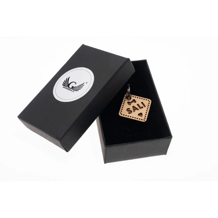 ID Tag - Premium Keyring for Dog and Cat with Engraving - Solid Alder Wood - BDZ058