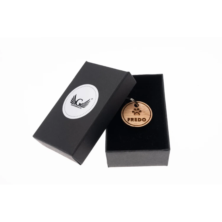 ID Tag - Premium Keyring for Dog and Cat with Engraving - Solid Red Oak Wood - BDZ055