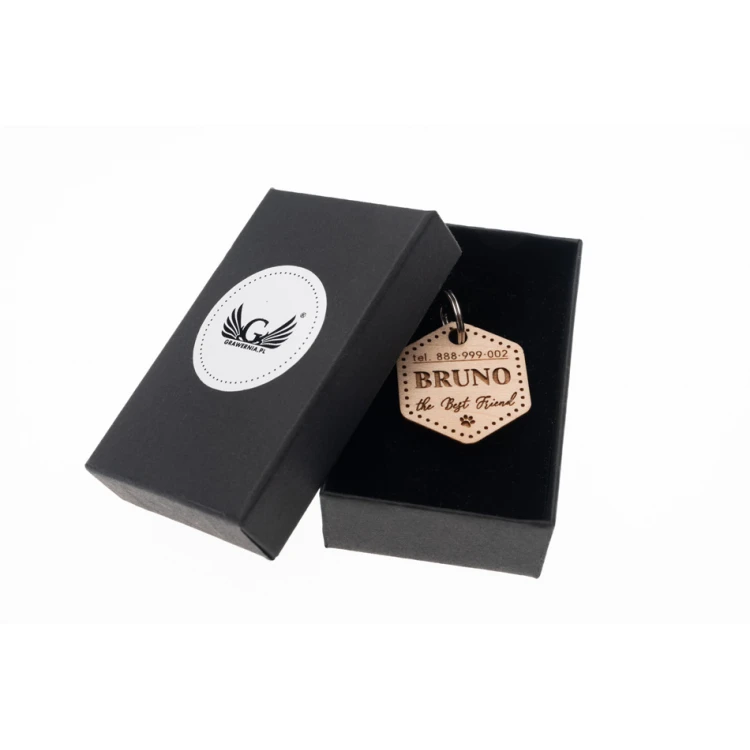 ID Tag - Premium Keyring for Dog and Cat with Engraving - Solid Maple Wood - BDZ052