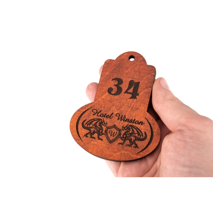 Wooden Keychain - Retro 1 color orange dim. 95x75mm - BD045